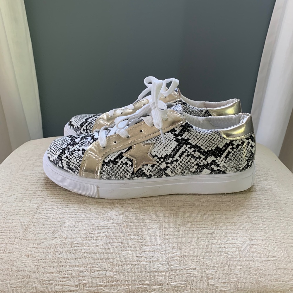Snakeskin And Gold Metallic White Sneakers